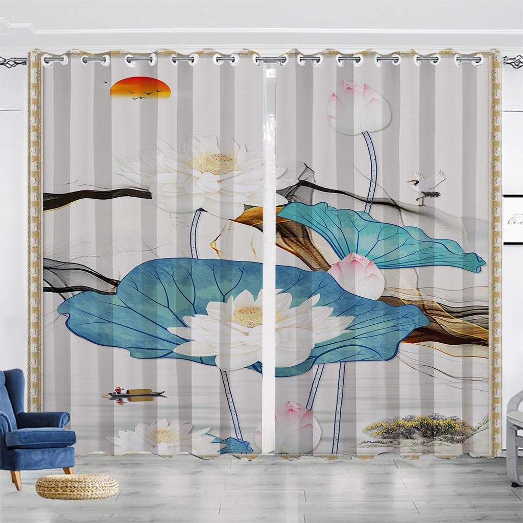 Lotus Pond Китайский Стиль Гостиная Тень Шторы Спальня Домашнее Украшение Чернила Lotus Цифровая Печать Тонкие Шторы