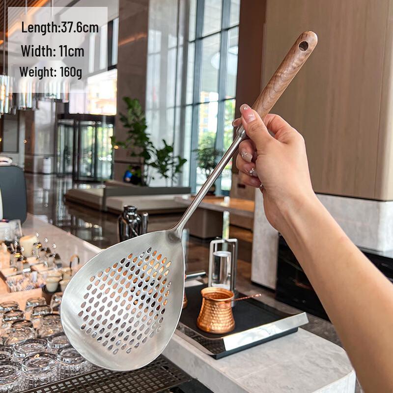 ZISIZ 304 Stainless Steel Slotted Spoon with Walnut Handle