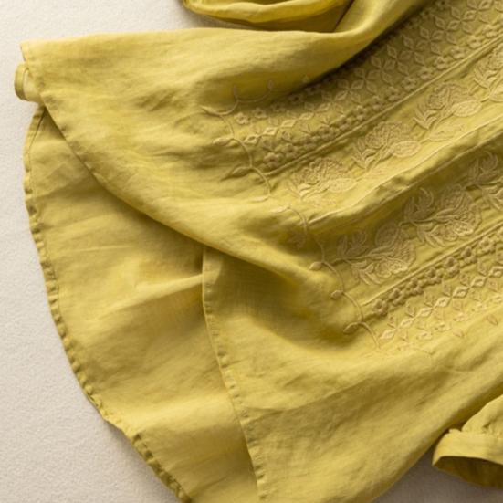 Женская рубашка с круглым вырезом и коротким рукавом, вышитый цветочный узор, топы, однотонная тонкая ретро-блузка, повседневная одежда