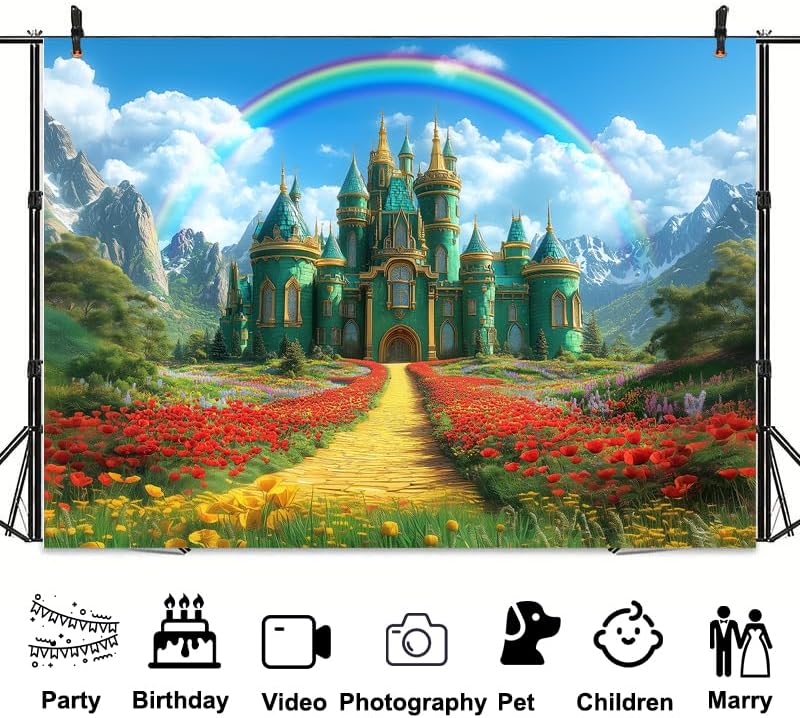 Emerald Castle Backdrop Green Castle Spring Fairy Castle Rainbow Background Party Decorations Portrait Photo Booth Props Banner