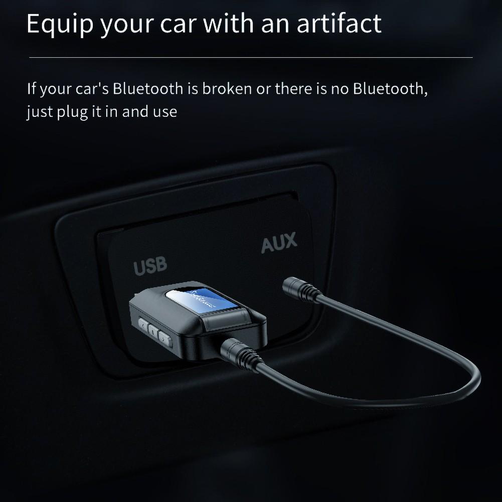 Приемник Bluetooth 5.0, передатчик, беспроводной аудиосигнал с адаптером ЖК-экрана, 3,5 мм, AUX, автомобильный Bluetooth, громкая связь