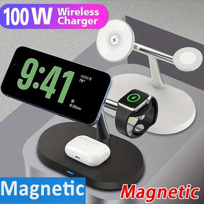 100 Вт 3 в 1 беспроводное зарядное устройство для iPhone 12 13 14 15 для Magsafe Charger Airpods Pro Apple Watch 9 8 7 6 QI быстрая зарядная станция