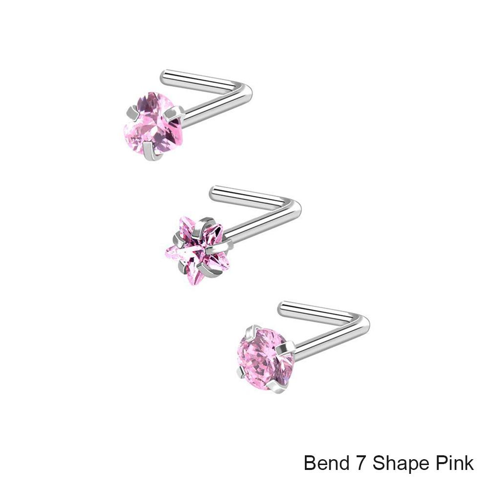 3 шт./компл., нержавеющая сталь, циркон, шпилька для носа, звезда, прямоугольный титановый стальной набор для носа, ювелирные изделия для пирсинга