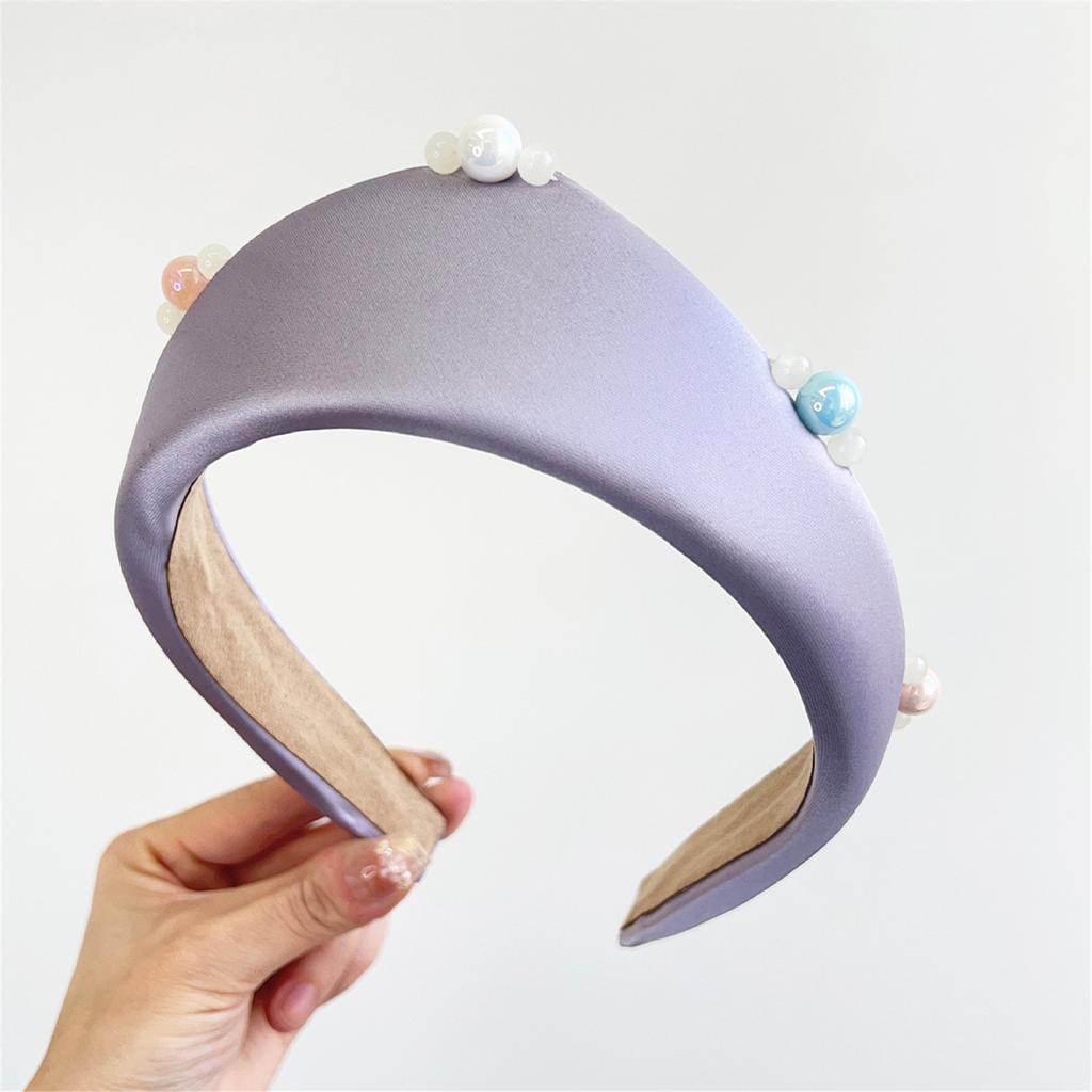 Women Retro Fabric Headband with Pearl Decors High Skull Wide Hairhoop for Elegant Hair Styling All Matching Hairband