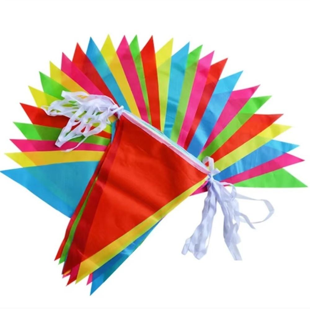 100Pcs Dacron Bunting Banner Triangle Shape Flag Garland New Pennant Banner Festival Decorations