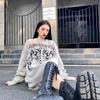 Готический женский рваный свитер с длинными рукавами в стиле хип-хоп, уличная одежда с принтом, панк, японский стиль, зимний женский вязаный свитер большого размера с круглым вырезом в стиле гранж