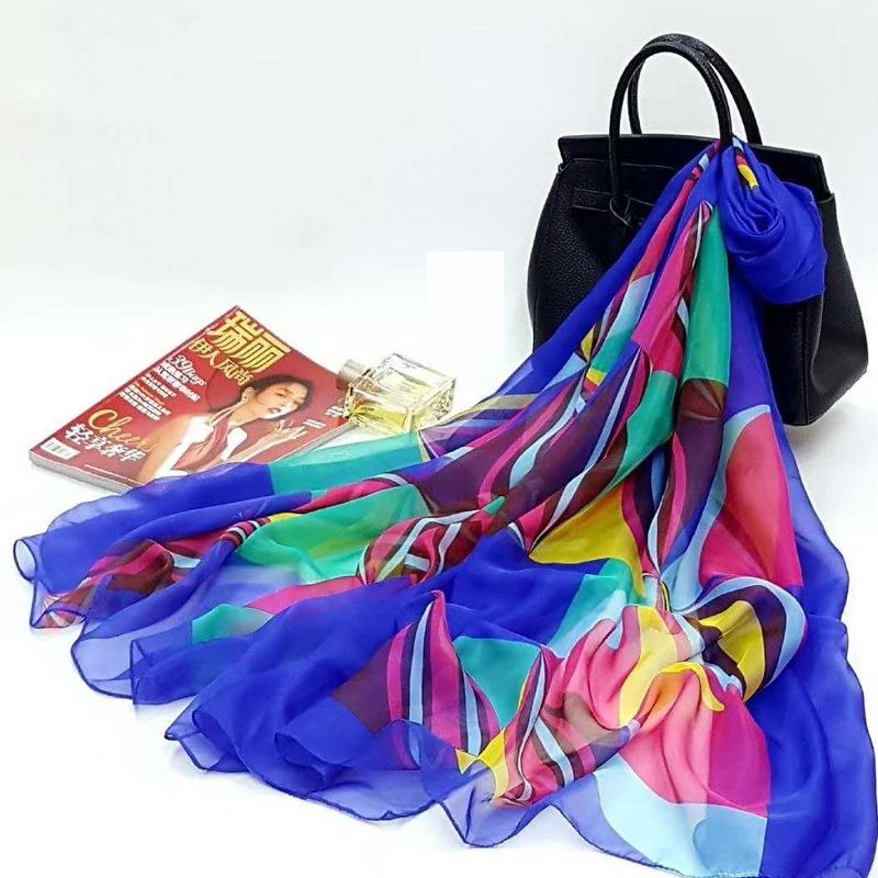 Spring/Summer New Women'S Silk Scarf 125 * 195cm Simulated Silk Twill Square Scarf Fashion Printed Large Square Scarf Professional Scarf