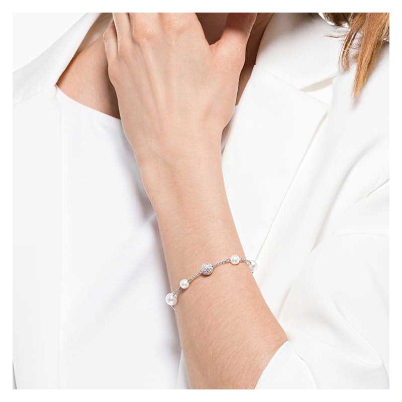 Swarovski Remix Collection Exquisite Square Pavé Pearl Crystal Magnetic Clasp Temperament Rose Gold Metal Bracelet Women's Silver 5570815