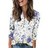 Women's Fashionable Casual 3/4 Sleeve Button Print V-Neck Pullover Top