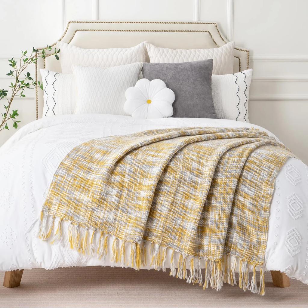 Кисточка Плед Накидка Скандинавский Диван Накидка Плед Домашний Плед для Отдыха Прикроватный Плед и Шарф Оранжевый