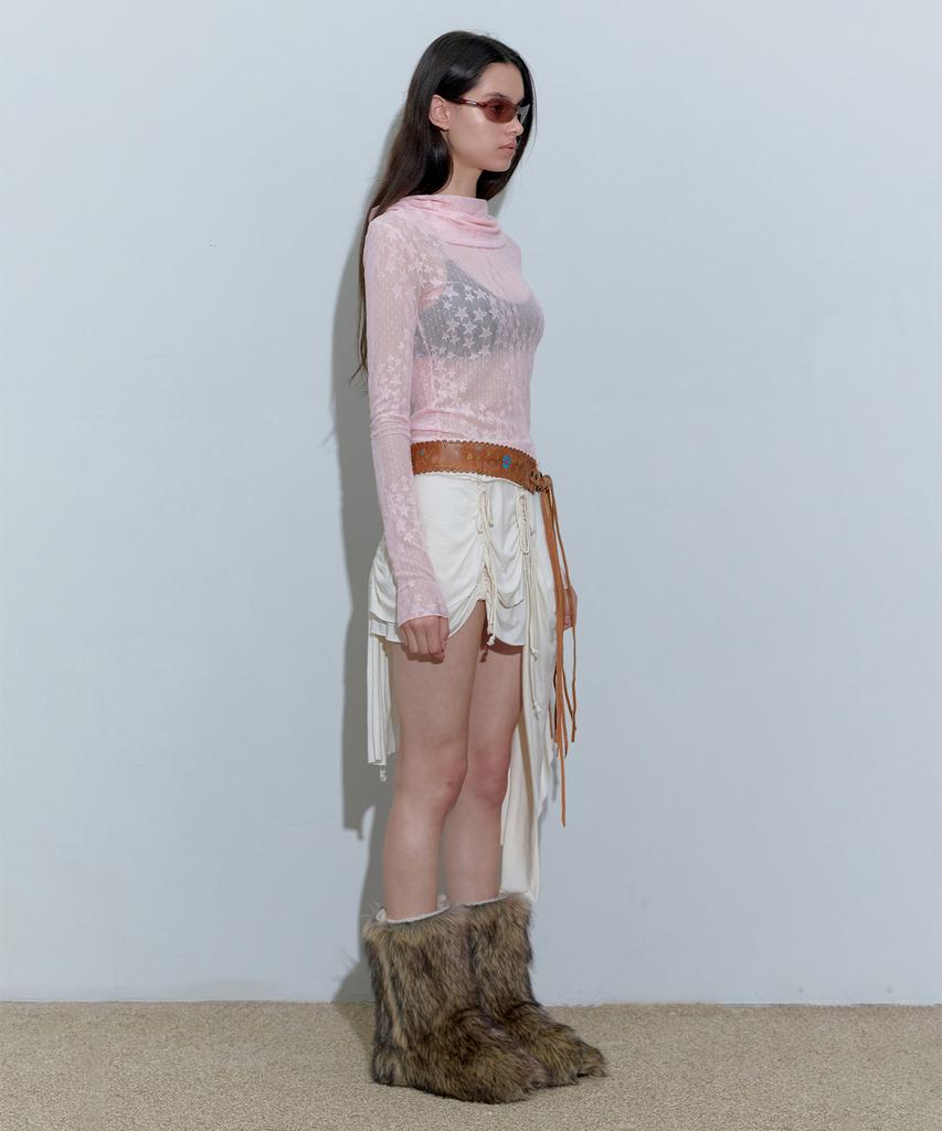 SCULPTOR Star Shirring Turtleneck Baby Pink