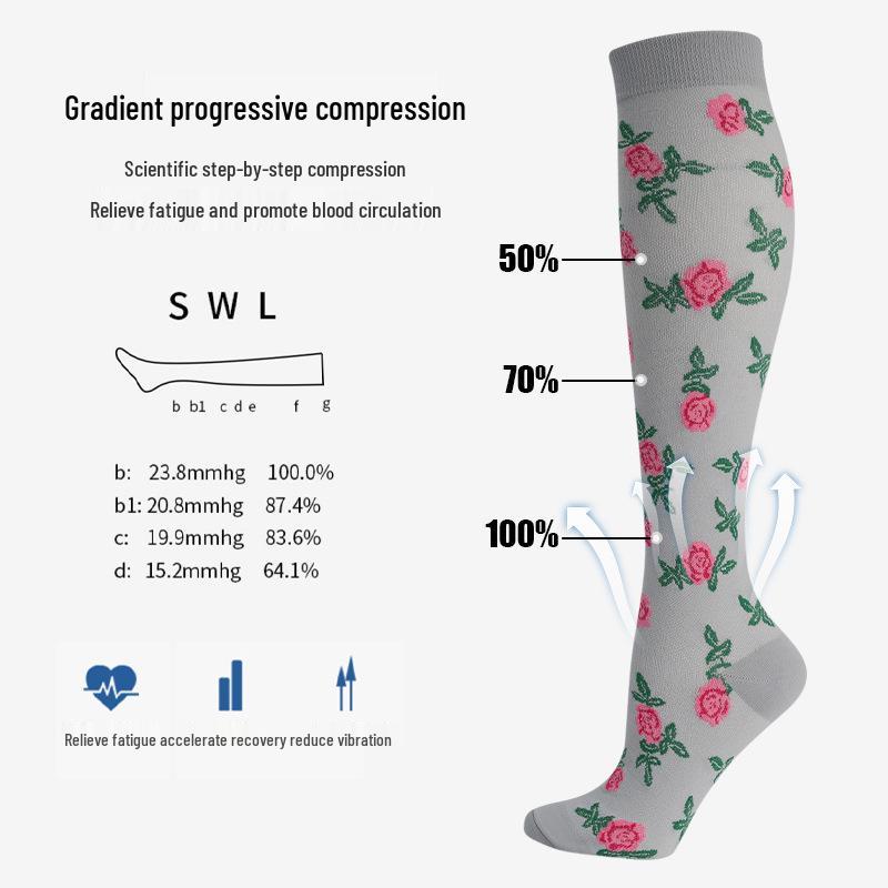 Комбо из 6 пар: Узорные компрессионные носки для бега, йоги и спорта - Влагоотводящие, дышащие, быстросохнущие гольфы для осени