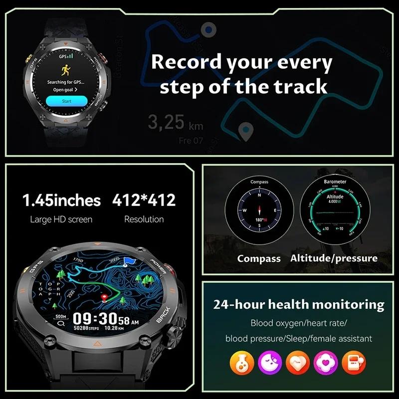 SACOSDING SA207 GPS Sports Smart Watch Compass Flashlight Outdoors 1ATM Waterproof HD Bluetooth Call Voice Assistant Smartwatch
