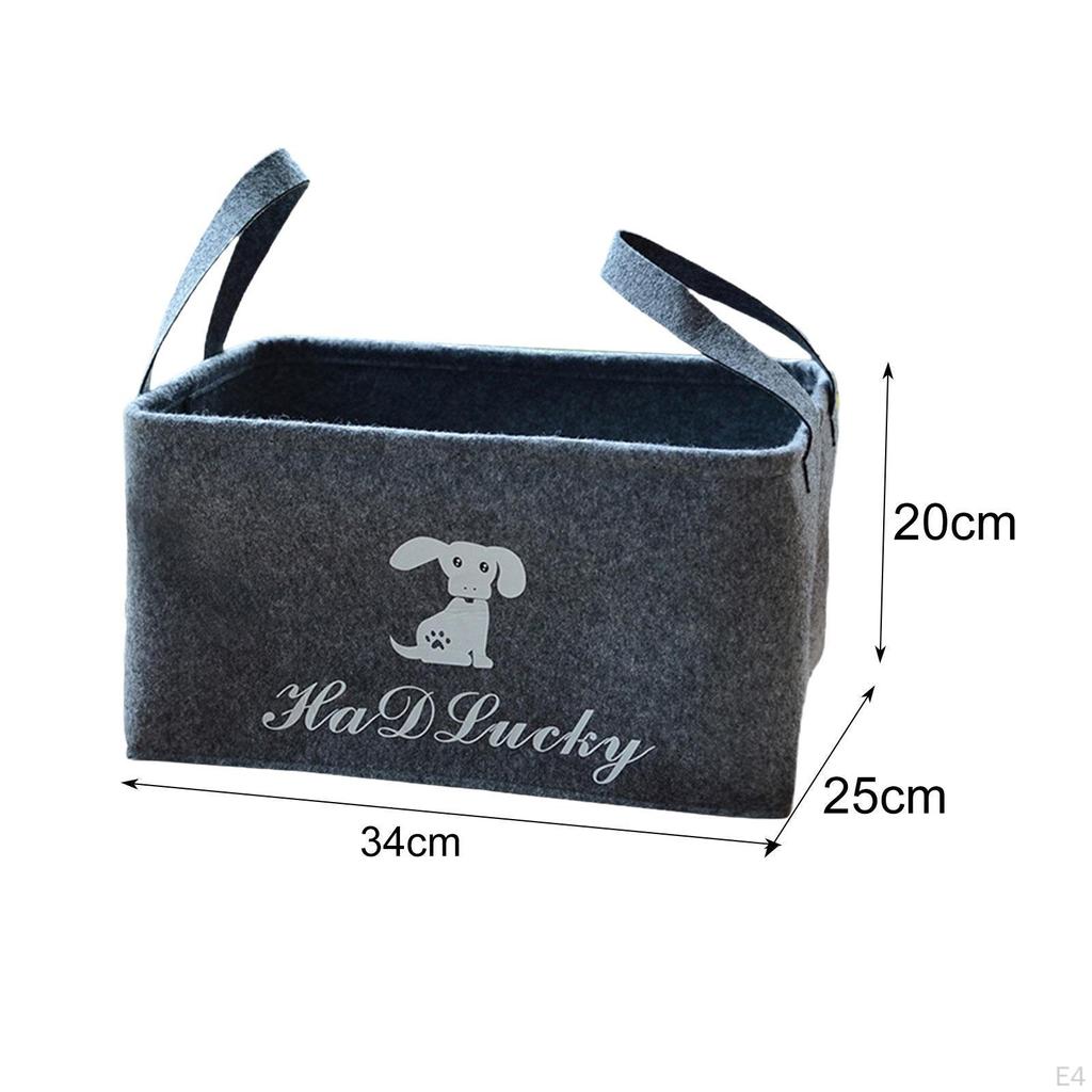 Dog Toy Organizer Bin Treats Organiser Box with Handles, Rectangular Felt Storage Basket for