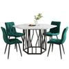 Table de salle à manger moderne hexagonale en marbre + 4 chaises de salle à manger en velours vert
