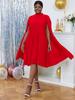 Party Dresses for Women Stand Collar Pleated Cape Sleeve Loose Midi Dresses Elegant Lady Evening Wedding Birthday Events Red Outfit