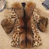 Women's Mid-Length Leopard Print Faux Fur Coat with Raccoon Collar