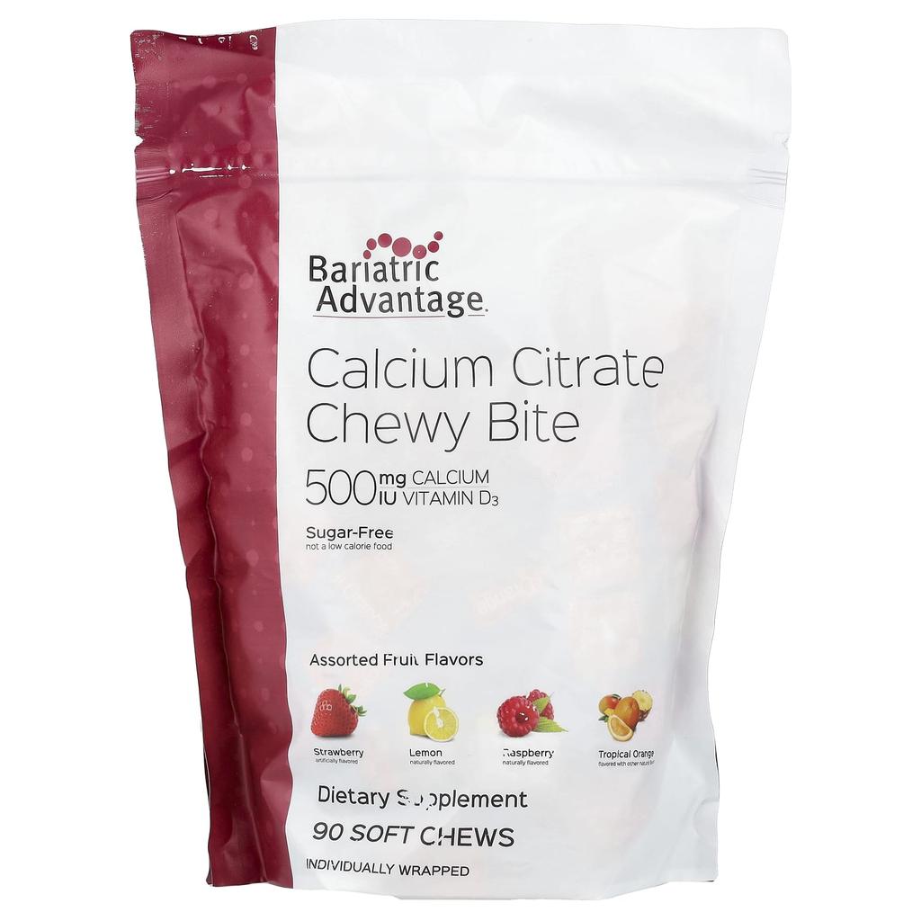 Bariatric Advantage Calcium Citrate Chewy Bites, No Sugar, Mixed Fruit, 90 Soft Chews