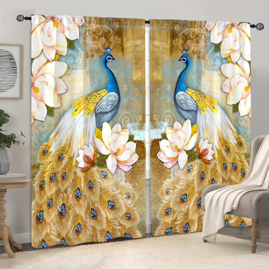 2 шт. Ретро-павлиньи шторы, полузатемняющие декоративные шторы, карманные шторы для двери, гостиной, спальни, офиса, кухни, дома
