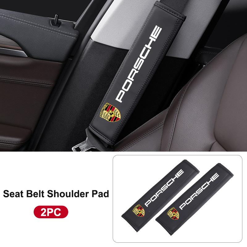 2Pcs Car Logo Style Seat Belt Shoulder Protection Covers Fit for Porsche Panamera Spyder Carrera Macan Boxster Cayman Cayenne