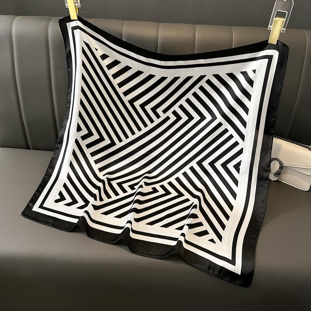 New Lady Girl 70*70cm Silk Satin Hair Scarf Women Handkerchief Stripe Printed Female Square Head Bandana Small Neck Muffler Hija