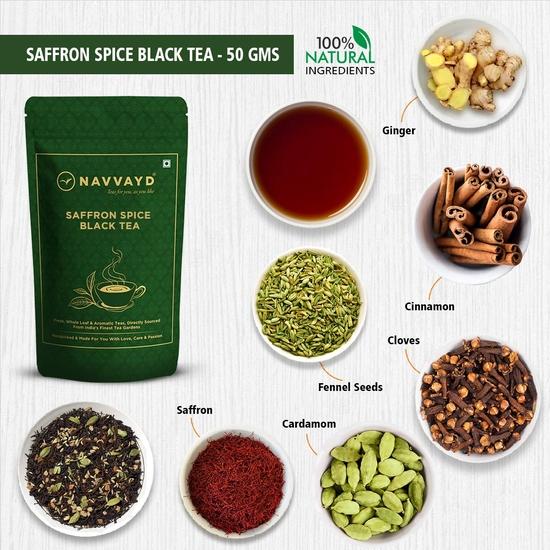 Черный чай Navvayd Saffron Spice с кашмирским шафраном и специями для повышения энергии, листовой — наслаждайтесь горячим или холодным (50 г)
