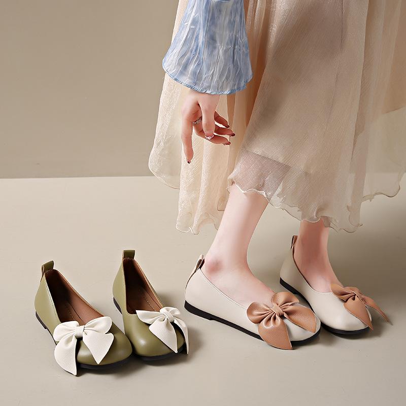 Милые туфли Doudou с бантиком для девочки, весна и осень 2025, новые туфли-феи на плоской подошве для леди, удобная обувь для беременных на мягкой подошве