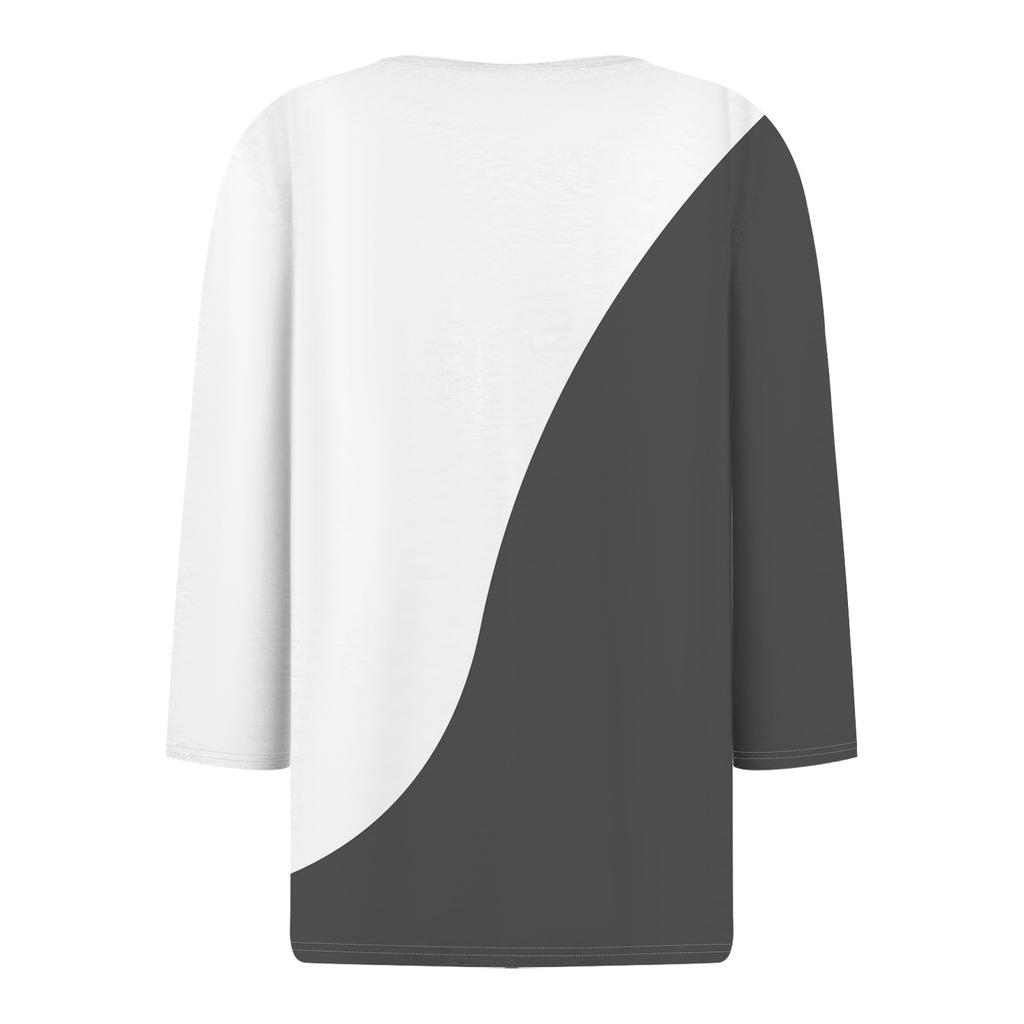 Жен. Футболка Футболка С принтом Пуговицы Рукав 3/4 Повседневные Выходные Мода Классический Классический V-образный вырез Обычный Верх