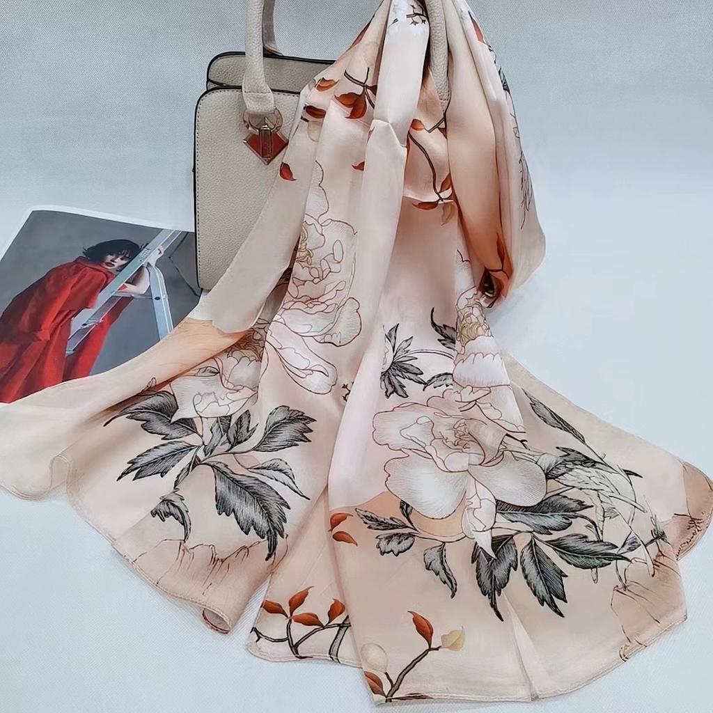 Высокое качество 100% шелковый шарф шаль хиджаб обертывание женский цветочный весна лето пляж шелковые шарфы