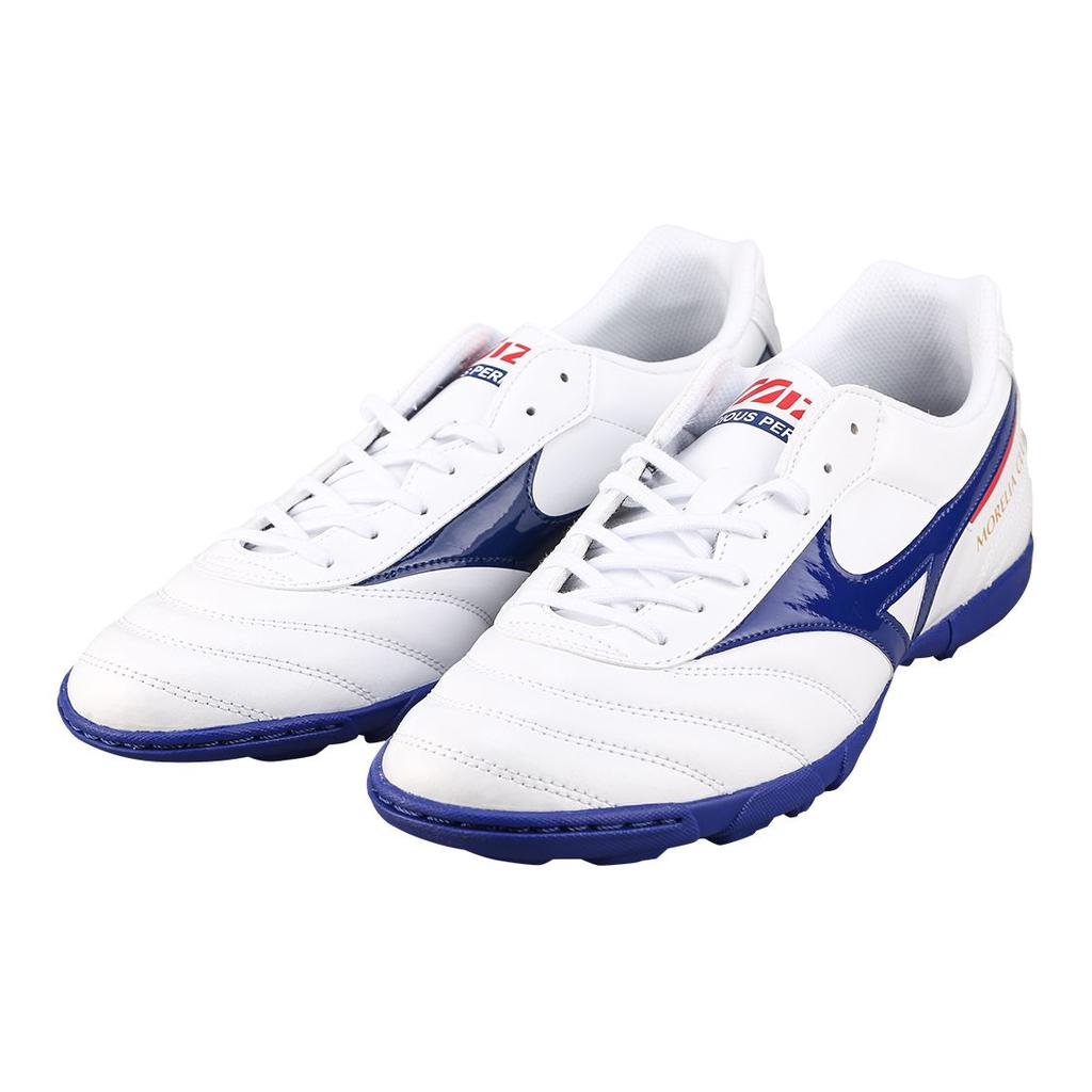 Mizuno Morelia 2 Club AS Round Toe Lace-Up TF (Rubber Studs) Slip-Resistant Durable Breathable Soccer Shoes Men Sneaker White Blue P1GD211625