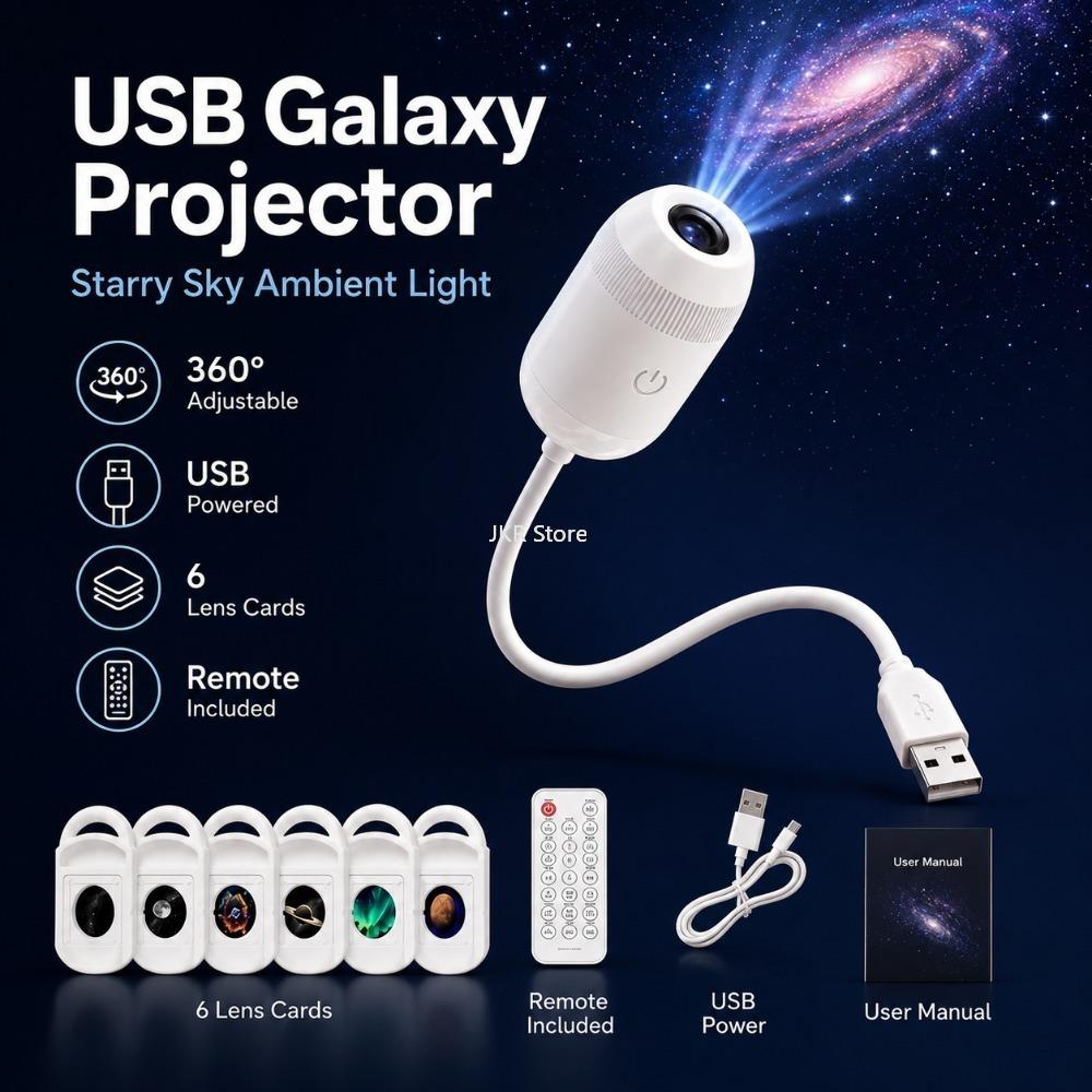 USB-светильник-проектор звездного неба с регулировкой на 360 градусов, галактический ambient-свет для спальни, салона автомобиля, рабочего стола и декора комнаты
