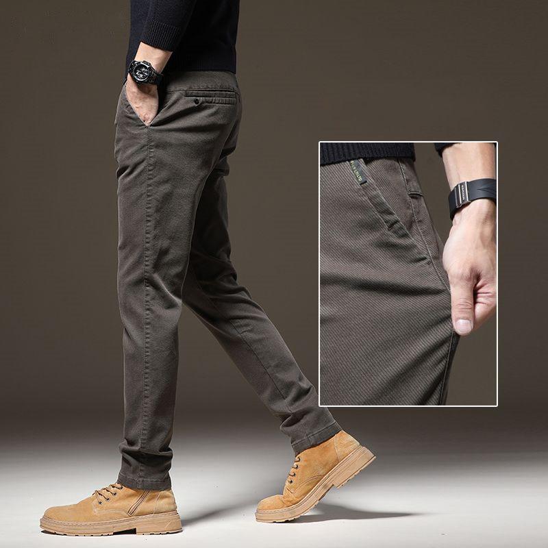 Autumn Brown Trousers Thickened Elastic Slim Straight Business Casual Pants Fashion Korean Brand Clothes
