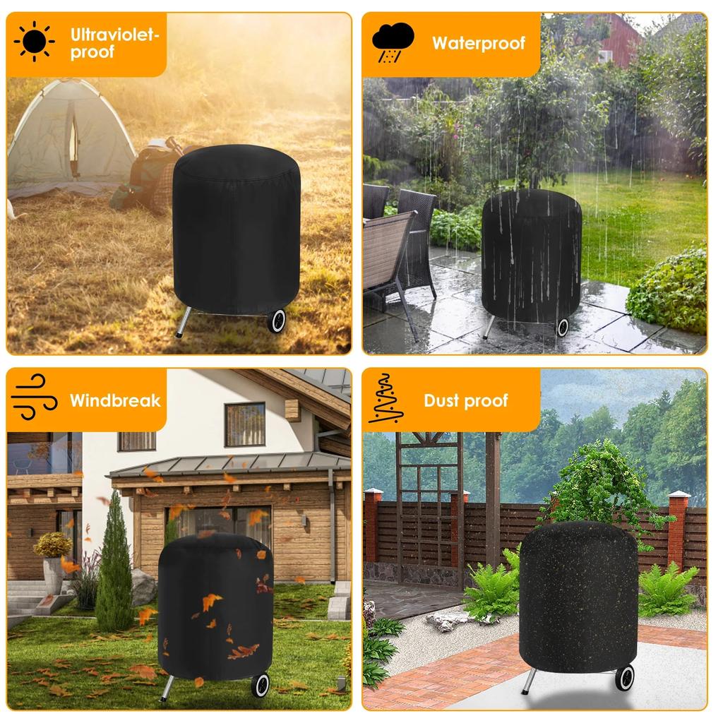 Vertical Round Smoker Cover, Kettle Grill Cover, BBQ Barbecue Cover, Kettle Grill Cover Fire Pit Solid Barrel Protection