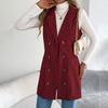 Autumn Winter Women's Corduroy Vest Solid Color Double-breasted Long Corduroy Vest Slim-fit Sleeveless Vest