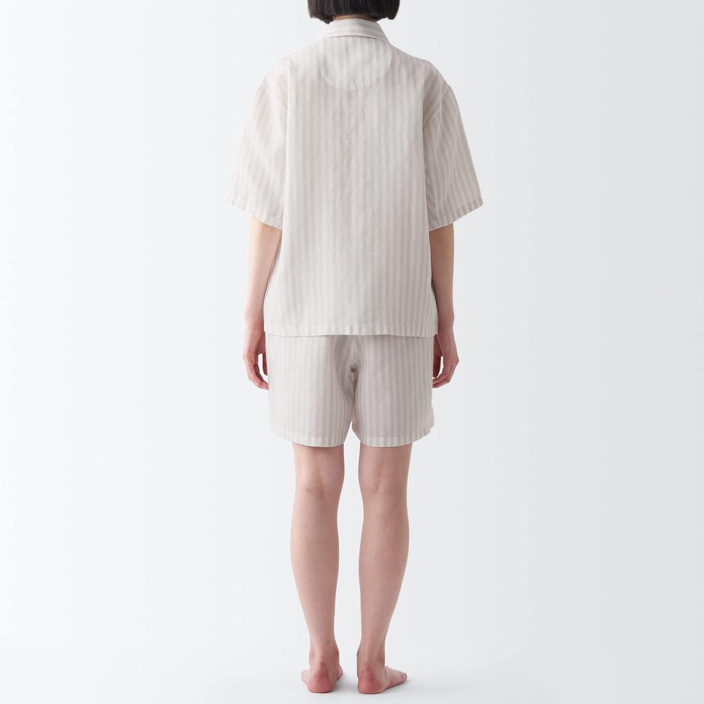 MUJI Naturally Derived Cool Touch Lyocell Hemp Пижама с короткими рукавами FDB06A3S Светло-серая полосатая XL Женская