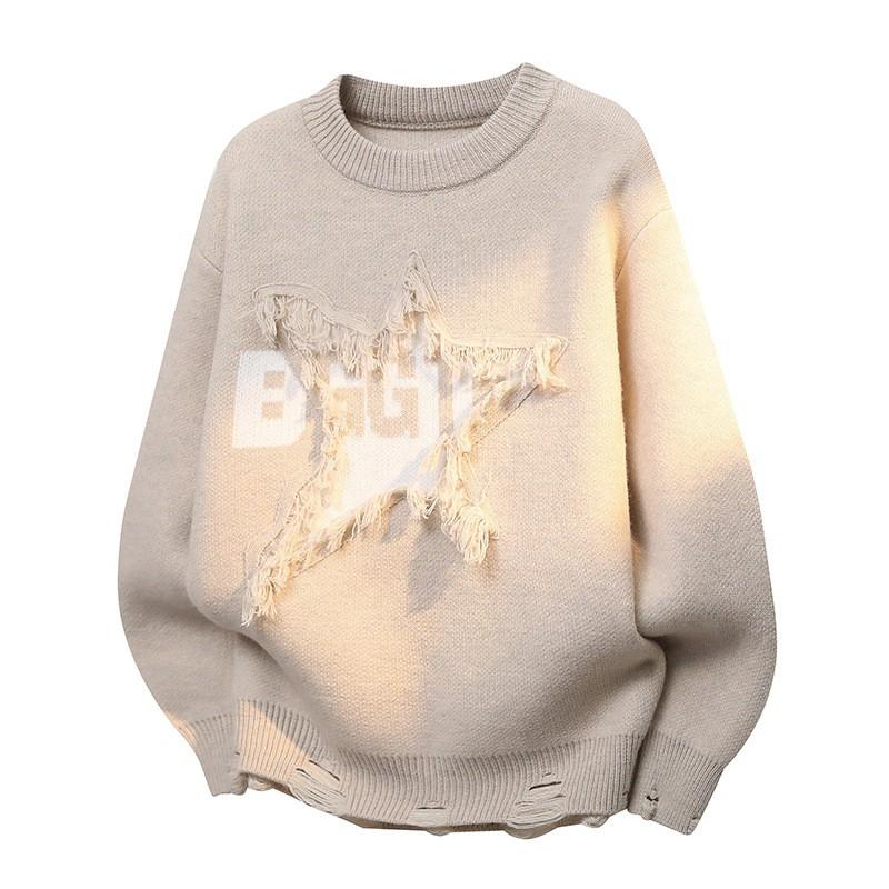 Unisex Knit Sweater Round Neck Long Sleeve Loose Fit Thick Warm Pullover Travel Streetwear