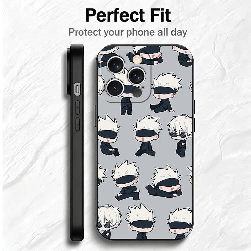 Мультяшный Милый JUJUSU Аниме Мягкий Чехол для Телефона для iPhone 16 16E 17 Air 15 Pro Max 14 Plus 13 Mini 11 12 7 Черная Крышка Задняя Панель