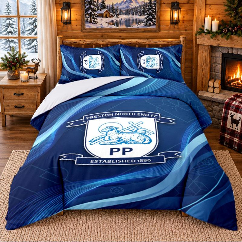 Printed 3Pcs Bedding Set Preston North End Football Pattern Bed Sheet Pillowcase For Bedroom Decor