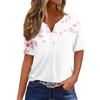 Женская повседневная футболка с коротким рукавом и V-образным вырезом, декоративная отделка пуговицами