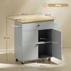 Kitchen Island with Drop Leaf, Rolling Kitchen Storage Trolley on Wheels with Drawer, Spice Rack and Towel Rack, Grey