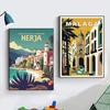 Винтажный туристический плакат Город Малага Холст Принты Искусство Деревня Пляжи Солнечный Берег Ретро Настенное Искусство Картины Фреска Домашний Декор