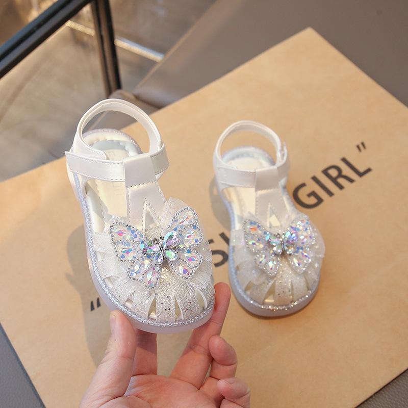 Girls Sandals Children's Princess Shoes Girls Baotou Shoes Summer New Rhinestone Bow Foreign Style Classmate