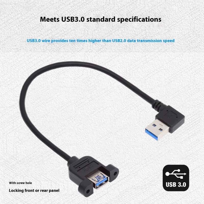 Высокоскоростной USB 3.0 удлинительный кабель 5 Гбит/с с адаптером под прямым углом/прямой головкой, штекер-розетка, дизайн с ушками для надежного крепления