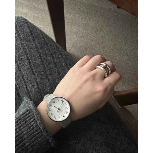 ARNE JACOBSEN x mina perhonen 34mm Scandinavian design watch with land puzzle strap, STATION 53411-1683B, white and light gray
