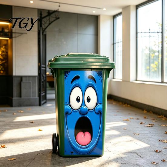 Cute Big Eye Trash Can Faces Funny Cartoon Sticker, Expression Decorative Durable UV Resistant Bin Stickers Adhesive Label, Waterproof PVC Decal