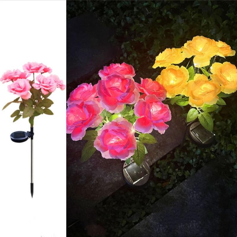 7-головые светодиодные розы на солнечной батарее, цветочный декор для сада, уличное ландшафтное освещение для дорожек, декоративные атмосферные огни для газона