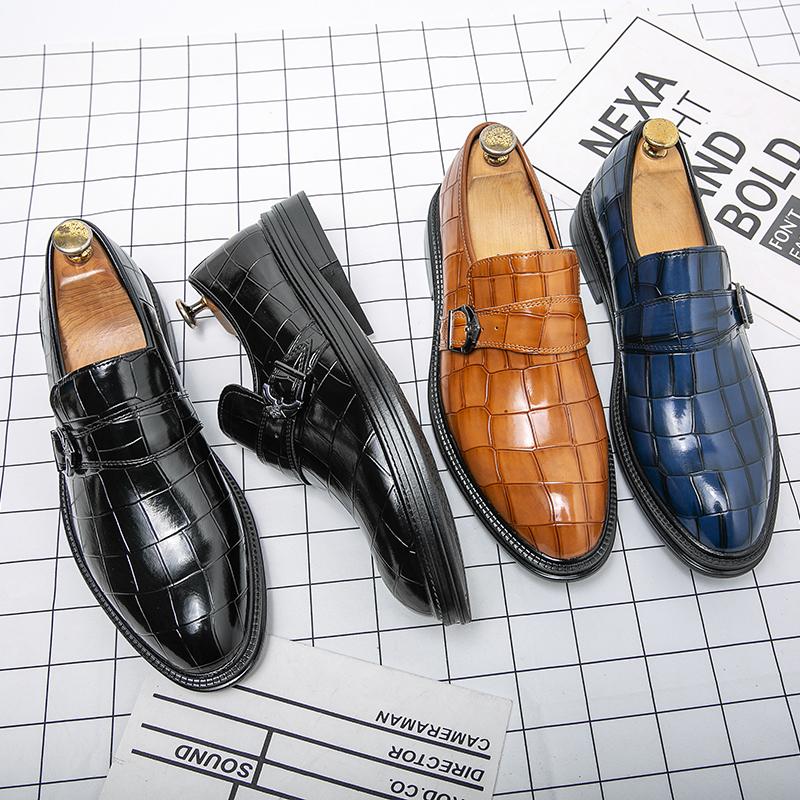 Fashion Luxury Brand Men Shoes Loafer Shoes Men Casual Leather Side Metal Buckle Shoes Mens Dress Shoes Black and Blue Platform Shoes