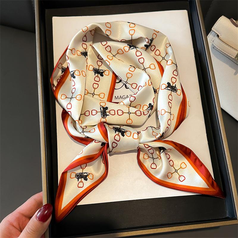 Women Luxury Design Silk Scarf Satin Hair Hairband Tie Neck Scarf Narrow Slanted Ribbon Neckerchief For Wedding Occupation