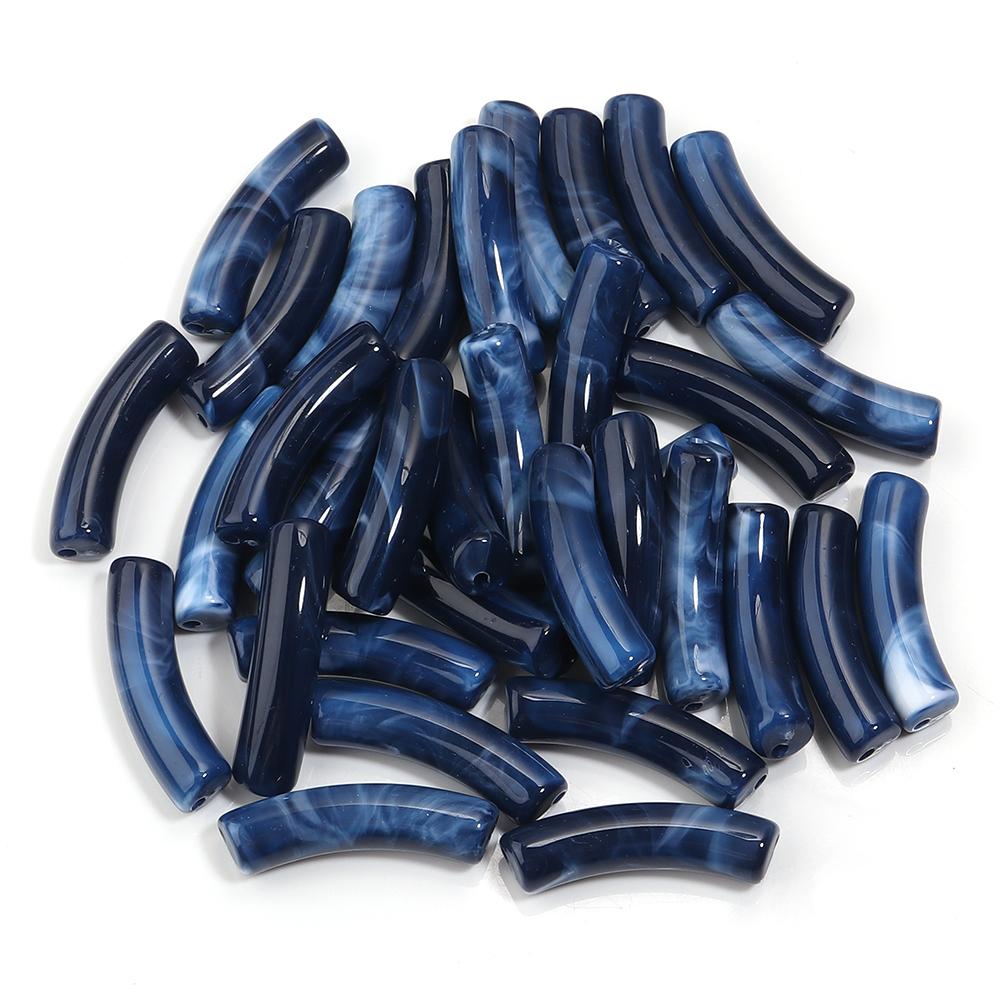 30pcs/lot Acrylic Curved Tube Beads Dual Color Thin Bamboo Shape Loose Spacer Bead For DIY Bracelet Necklace Jewelry Accessories