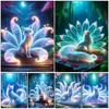 Full Square Circular 5D Diy Diamond Paintingnine Tailed FoxFox Fantasy Embroidery Mosaic Animal Home Decoration Under Moonlight